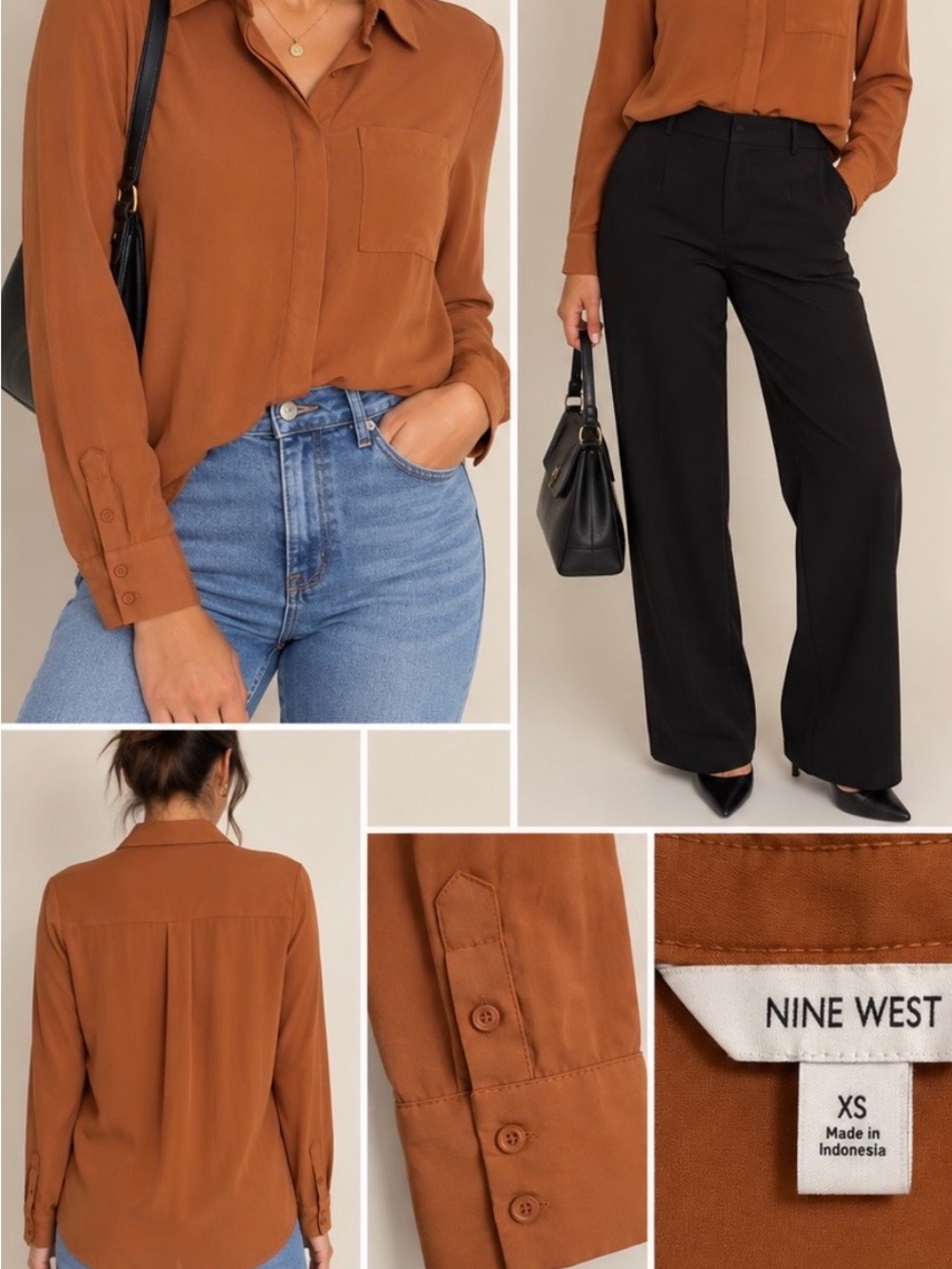 Nine West Button Down Blouse in Brown Size XS